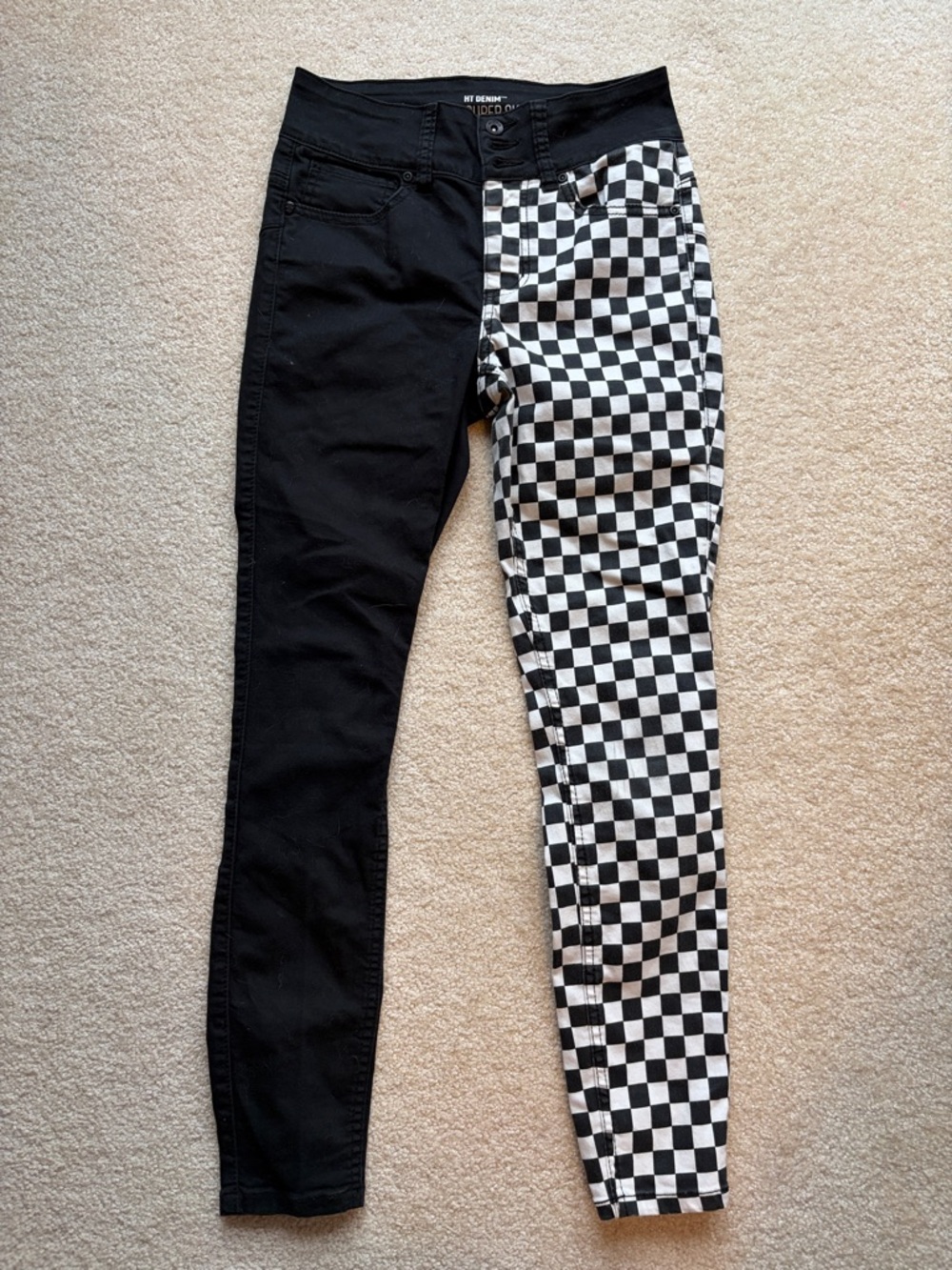 HT Denim high rise super skinny black and checkered jeans